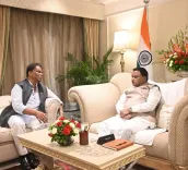 Odisha CM Majhi meets Rajya Sabha MP Dilip Ray, discusses state development