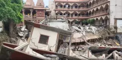 प्रयागराज: स्वामी नारायण मंदिर का हिस्सा रात को अचानक ढहा, कई लोग बाल-बाल बचे