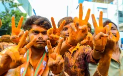 Rajasthan BJP celebrates Bengal, Assam poll leads at Jaipur HQ