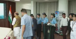 Rajnath Singh meets All Women Sailing Expedition Team in Delhi