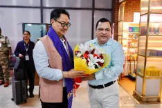 Rijiju arrives in Goa, welcomed by Minister Godinho and MP Thakur