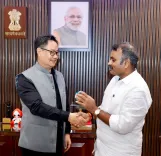Rijiju meets MoS Murugan at New Delhi residence