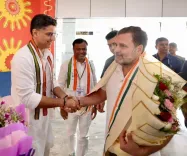 Sachin Pilot Welcomes Rahul Gandhi in Raipur for Congress Training Camp
