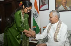 SOS girls tie rakhis on Gujarat Governor Devvrat at Lok Bhavan