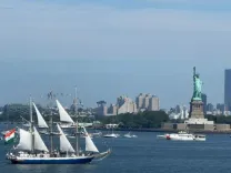 INS Sudarshini sails past Statue of Liberty at America's 250th anniversary