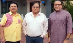 Mandar Chandwadkar poses with 'legends' Rakesh Bedi, Dilip Joshi from TMKOC
