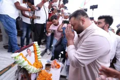 Tejashwi Yadav visits Hajipur family of slain contractor Ramnaresh Rai