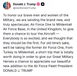 Trump Sends New Air Force One to UK Base to Honor Troops