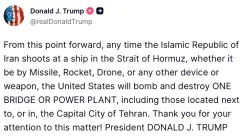 Trump Threatens to Bomb Iran Infrastructure Over Hormuz Attacks