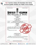 Fake gazette on PSU bank Saturday holiday busted by PIB Fact Check