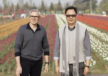 A Remarkable Morning: Kiren Rijiju and Omar Abdullah Stroll Through Srinagar's Tulip Garden