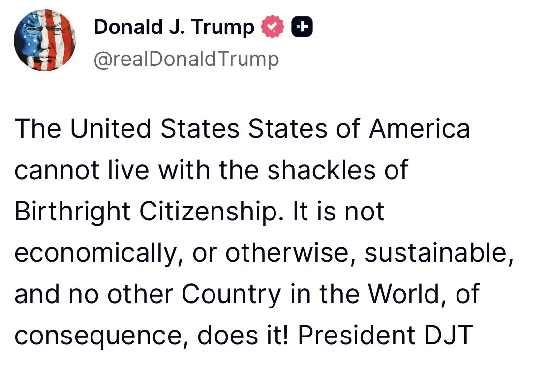 Trump Calls Birthright Citizenship Unsustainable, Demands End