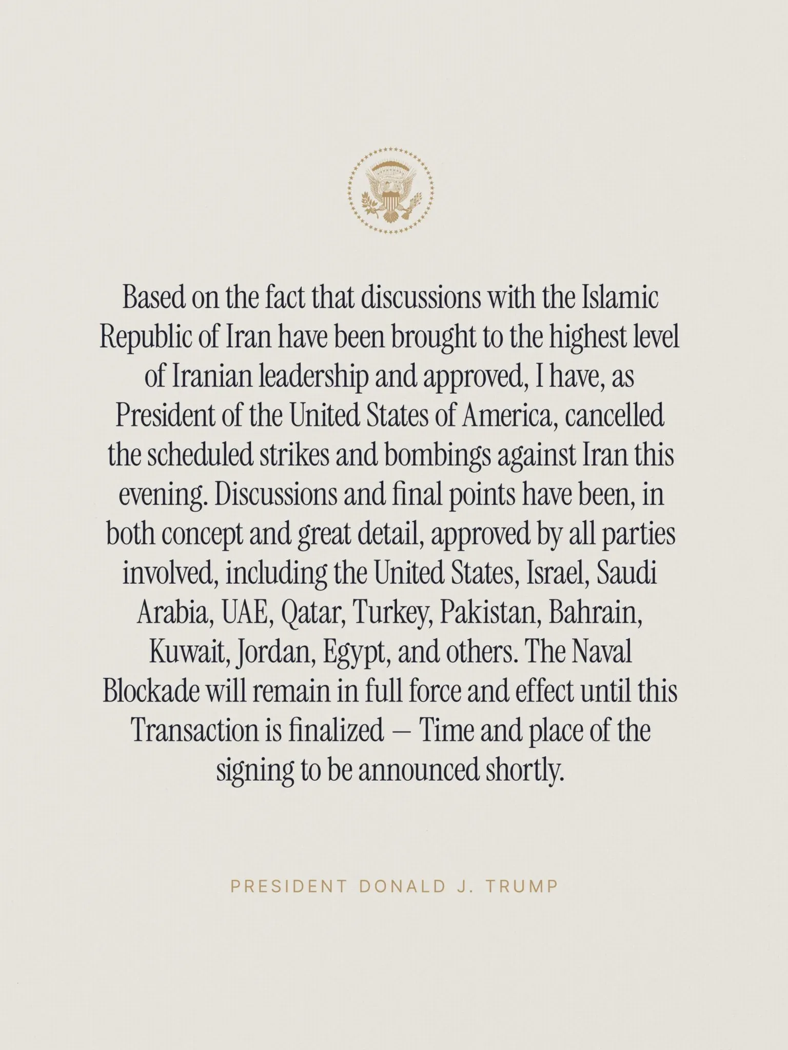 Trump Cancels Scheduled Military Strikes Against Iran
