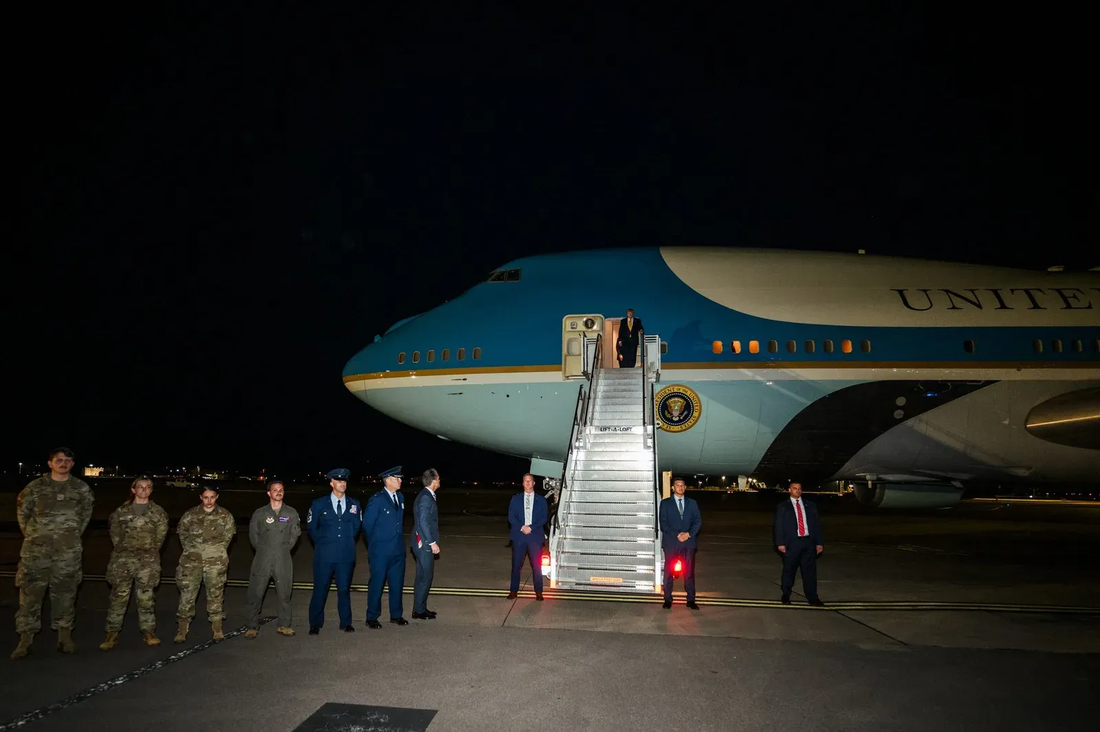 Trump Departs England Aboard Former Air Force One at RAF Mildenhall