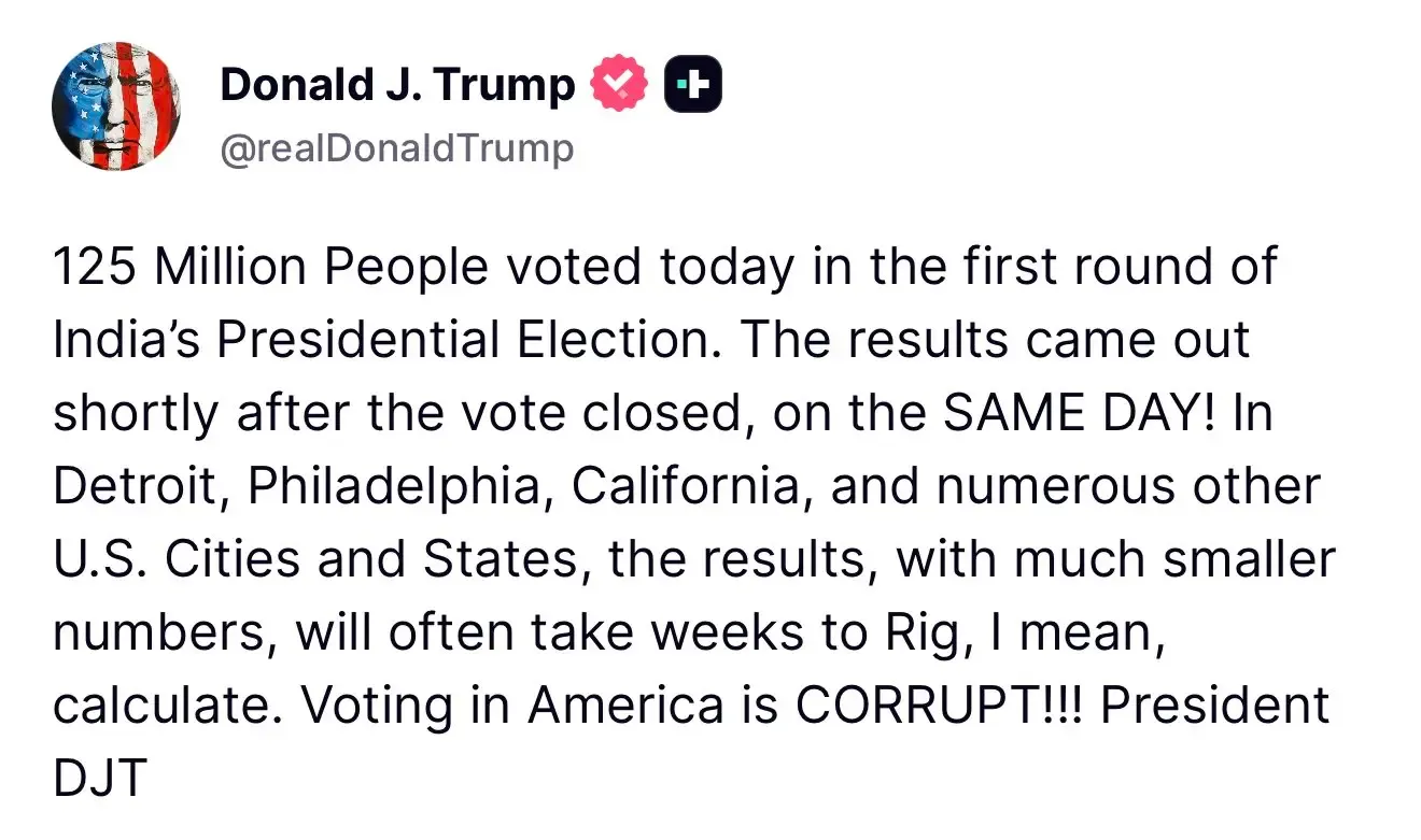 Trump mistakes Brazil for India, claims 125 million voted in 'India's Presidential Election'