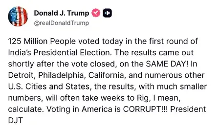 Trump mistakes Brazil for India, claims 125 million voted in 'India's Presidential Election'