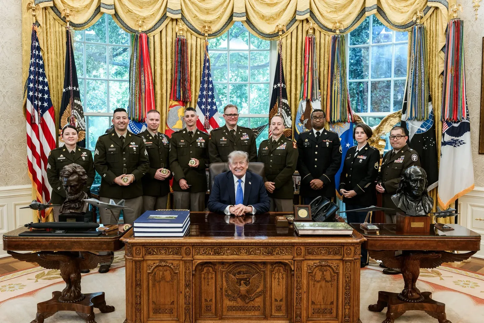 Trump Hosts Military Members in Oval Office