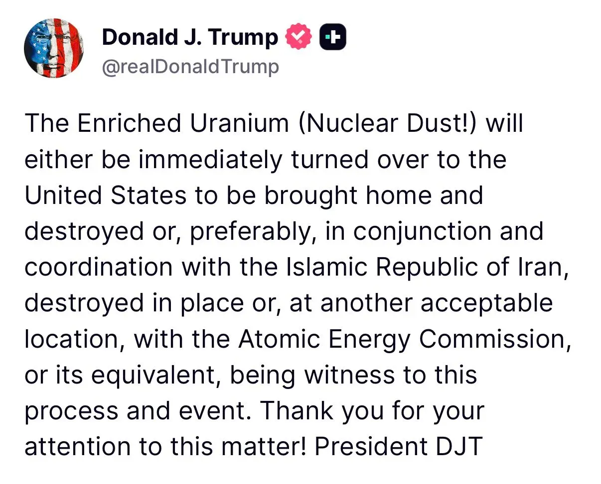 Trump Issues Ultimatum on Iran's Enriched Uranium Stockpile