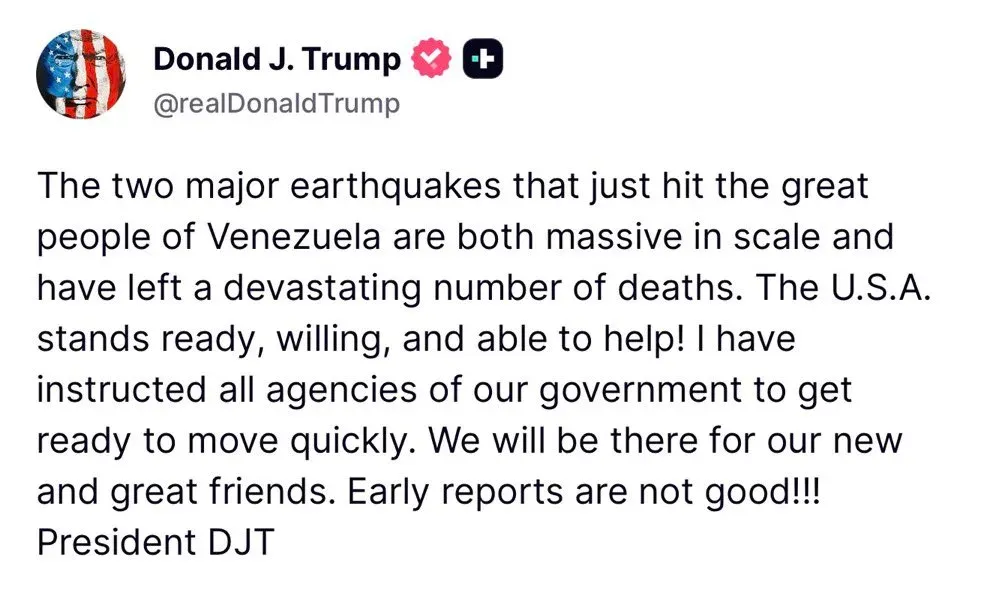 Trump Offers US Aid After Two Major Earthquakes Hit Venezuela