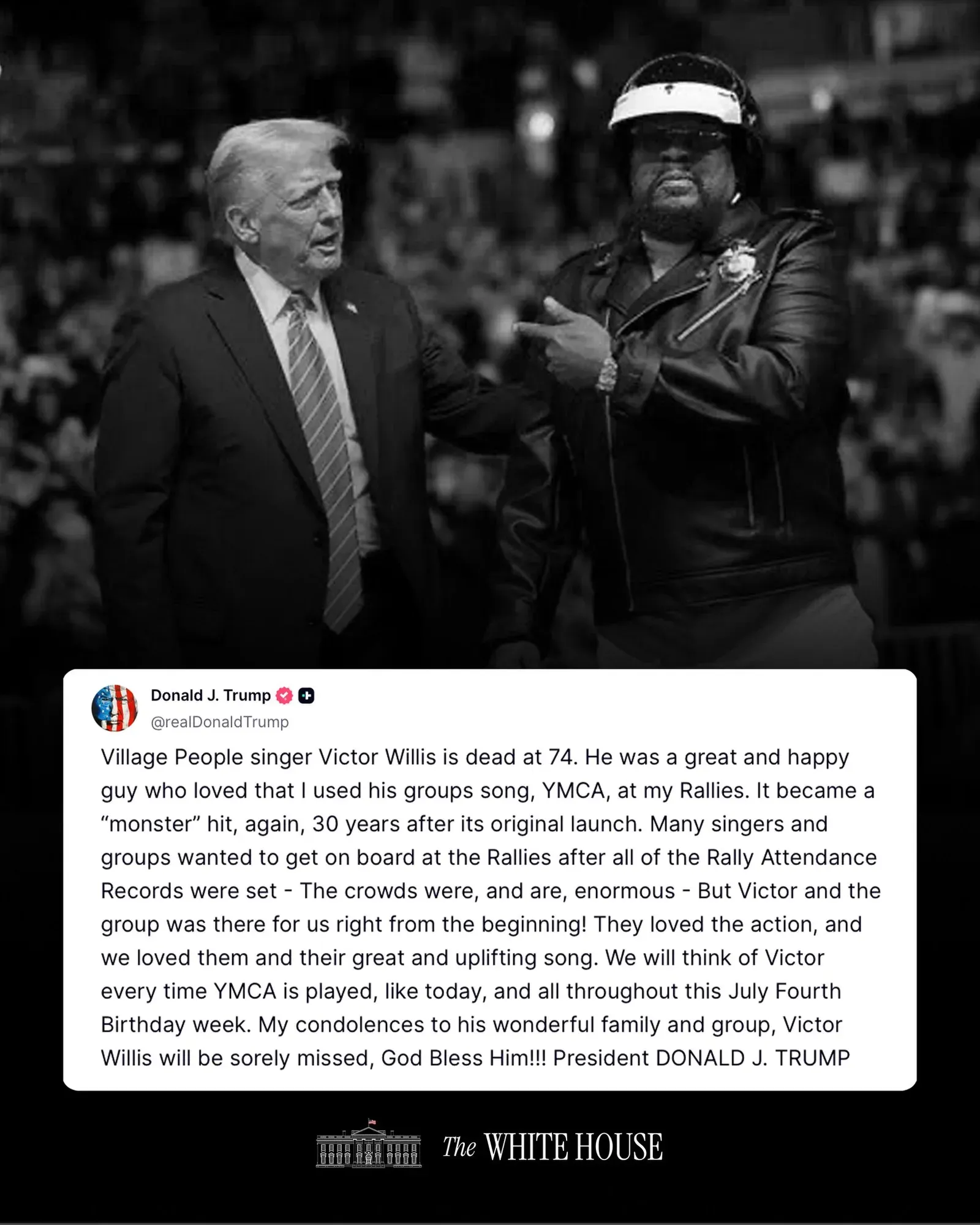 Trump Pays Tribute to Victor Willis of Village People