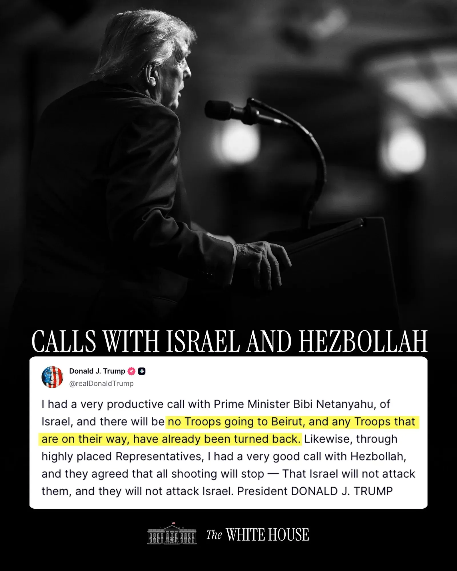 Trump Says No US Troops to Beirut, Claims Hezbollah Ceasefire