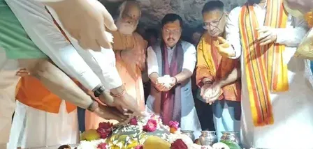 BJP President Nitin Nabin offers prayers at Tapkeshwar Mahadev Temple in Dehradun
