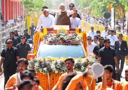 PM Modi's Vadodara road show draws massive crowd, city turns saffron