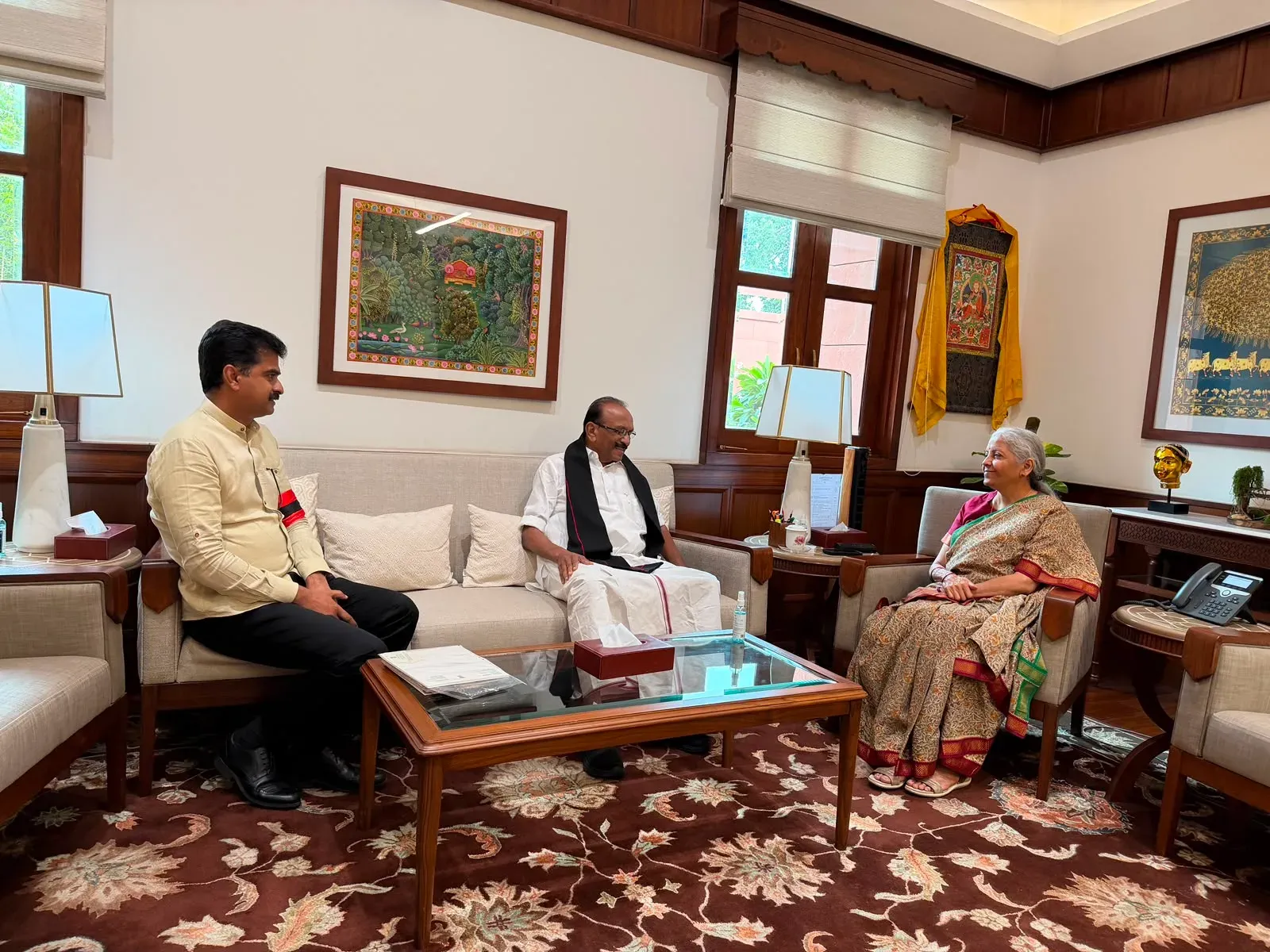 Vaiko, Durai Vaiko Call on FM Sitharaman at Parliament House
