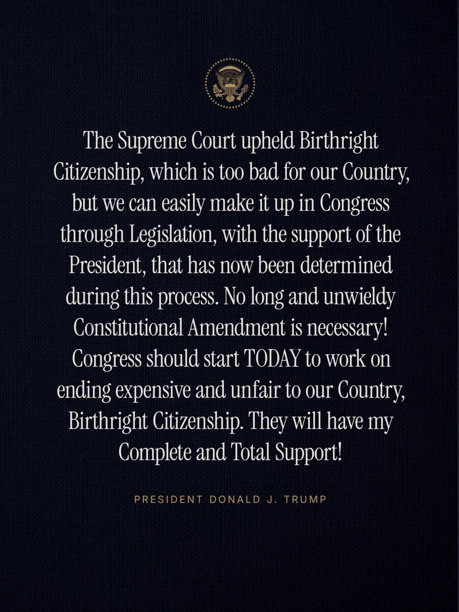 White House Calls on Congress to End Birthright Citizenship