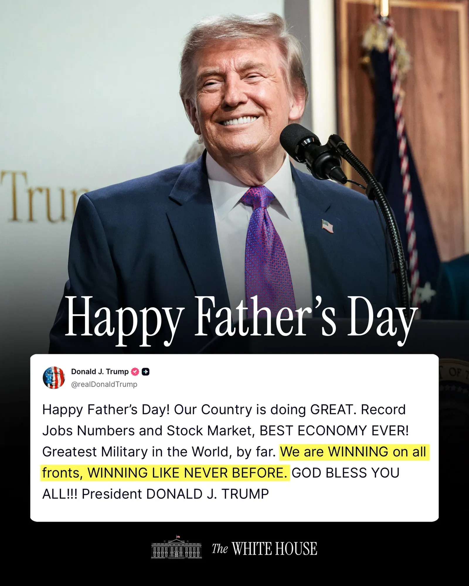 White House Marks Father's Day With Bold US Economy Claims
