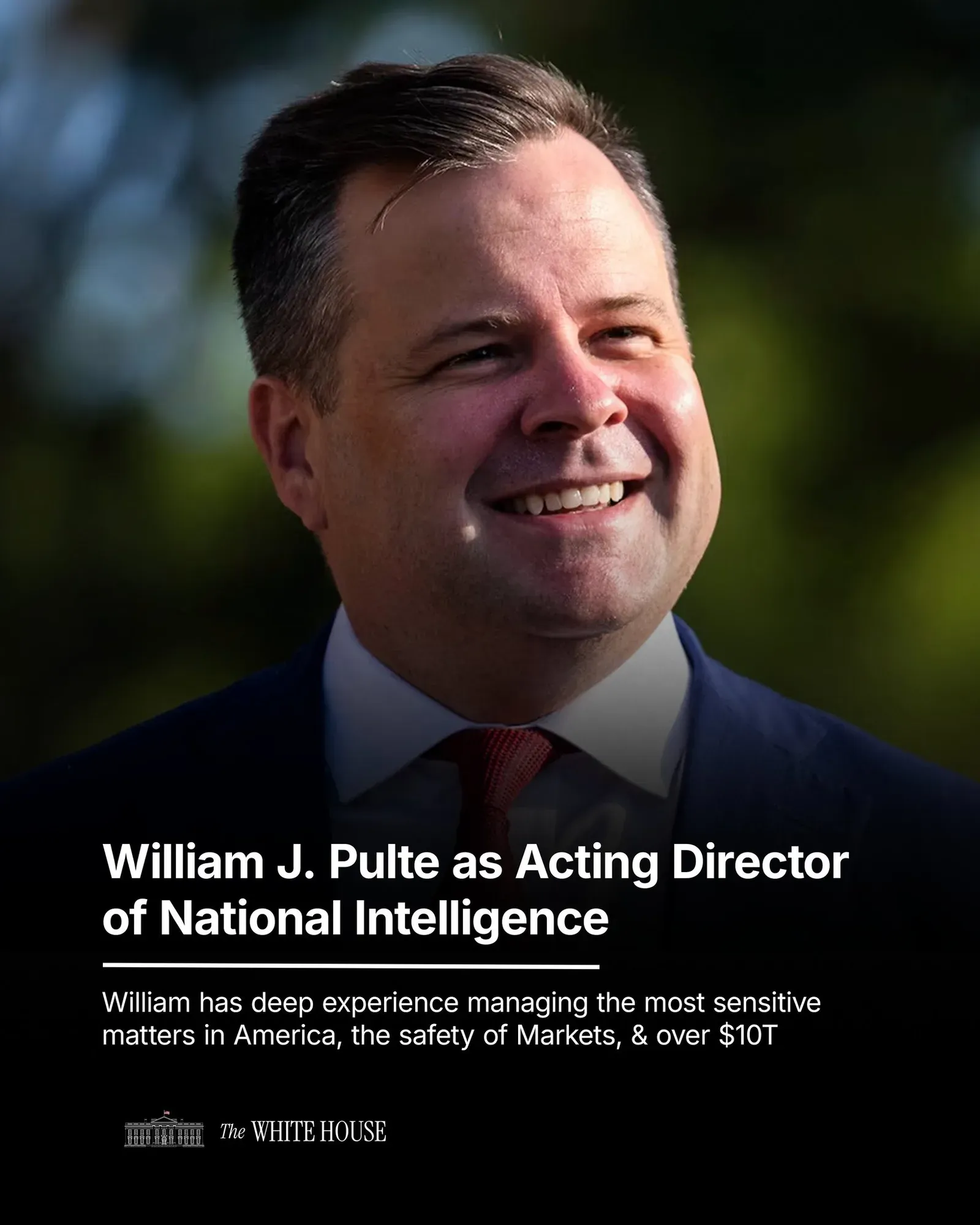 White House Names FHFA Chief Pulte Acting DNI