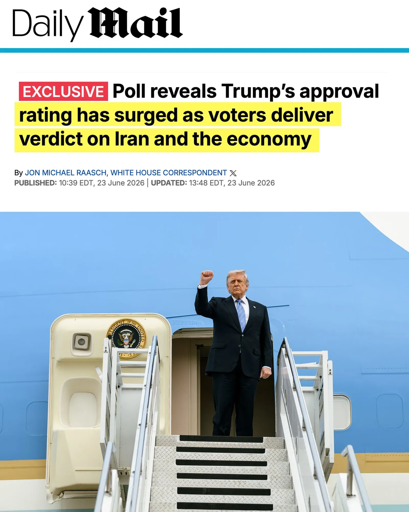White House Touts Poll Showing Trump Approval Surge on Iran, Economy